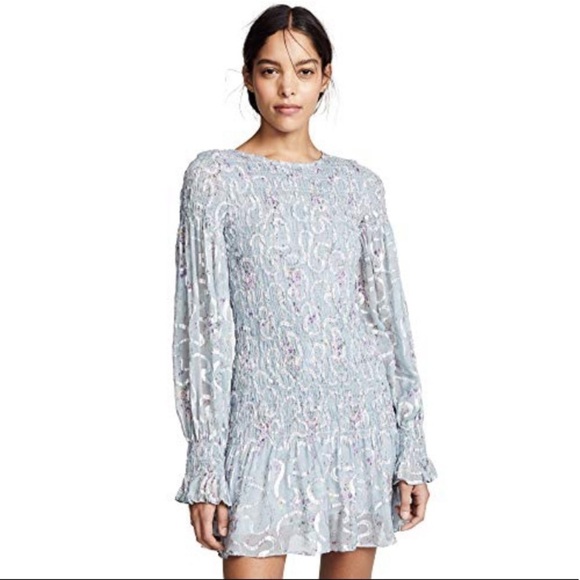 NWT LoveShackFancy Scarlett Mini Dress blue Gray sz Medium - Picture 1 of 16